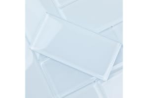 Diflart Light Blue Glass Subway Tile, 3x6 Inch, 4 Sq.Ft, Glass Backsplash Tile for Kitchen Shower Bathroom Wall, Pack-32 Pcs