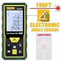 Laser Measure, 196Ft M/In/Ft/Ft+in TECCPO Mute Laser Distance Meter with Electronic Angle Sensor, Backlit LCD and Pythagorean Mode, Measure Distance, Area and Volume, Carry Pouch and Battery Included