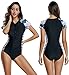 TracyGirl Women's One Piece Long Sleeve Rash Guard UV Protection Printed Surfing Swimsuit Swimwear Bathing Suit (XXL(US:16-18), Short Sleeve&Black)