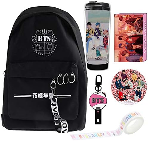 Monifuon Kpop BTS Bangtan Boys Gifts Set for Army, BTS Brooch Pin/BTS Water Bottle/BTS Keychain/BTS Photocards/BTS Bakcpack/BTS Masking Tape(BTS B)