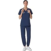 Leaddol Scrubs for Women Set, V-Neck Scrubs Top & Jogger Pants Medical Scrubs Set with 8 Pockets, Yoga Waistband