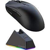 AJAZZ AJ139 V2 MC Wireless Gaming Mouse with RGB Charging Dock, 66g Ultra-Lightweight Tri-Mode Optical Mouse, 24000 DPI PAW3311 Sensor, Ergonomic Rechargeable Gaming Mouse for PC/Mac - Black