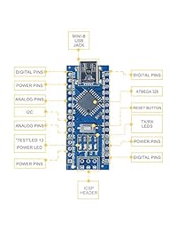 Elegoo placa nano CH340 ATmega328P con cable USB, compatible con Arduino Nano V3.0