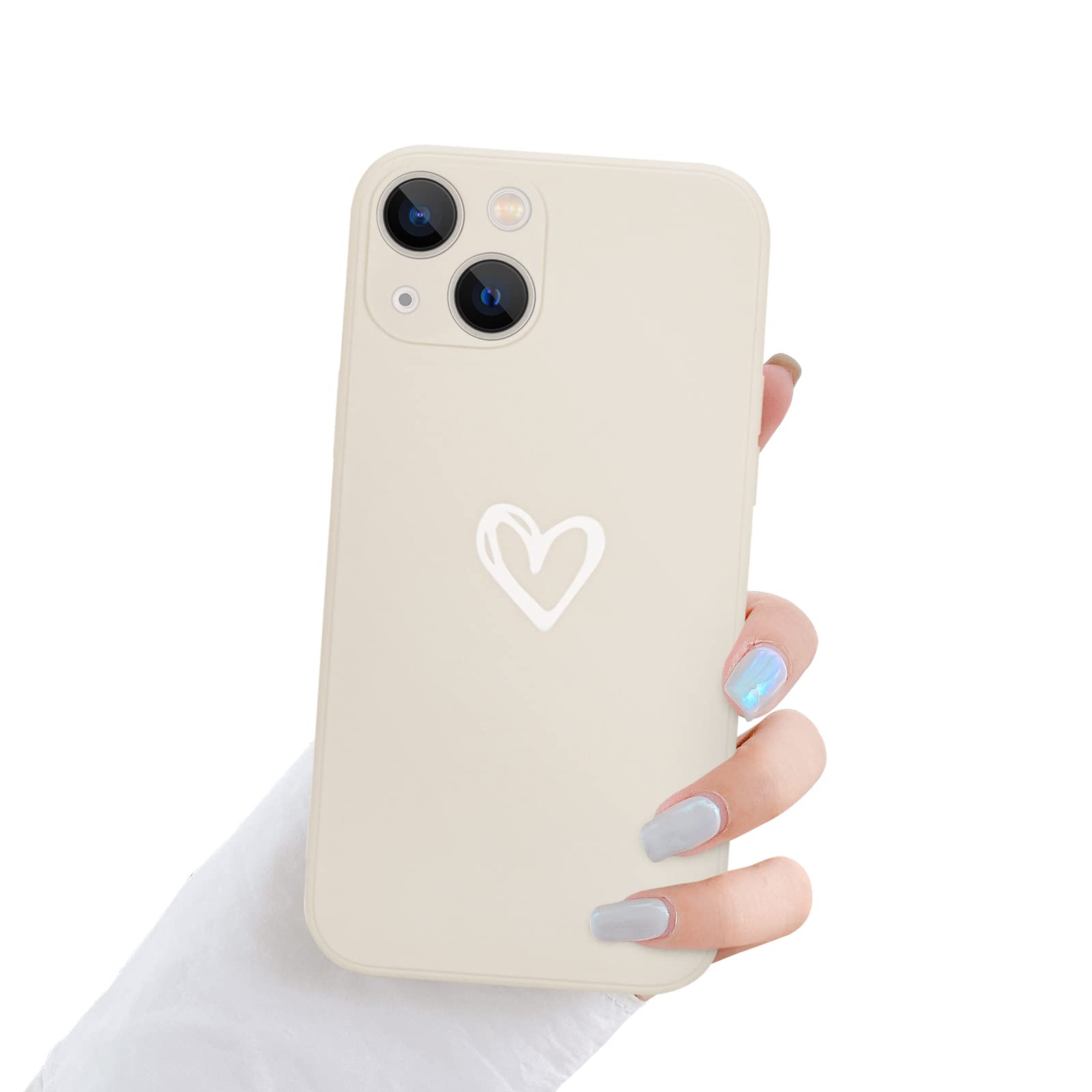 Newseego Case Compatible with iPhone 13, Cute Love-heart Shape Pattern iPhone 13 Soft Liquid Silicone Case Flexible Anti-fingerprint Bumper Shockproof Protective Case for iPhone 13-White.