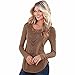 Women's T-Shirt,Laimeng Slub Cotton Loose Long Sleeve Tops Blouse Shirt Casual Hollow Crochet T-Shirt (M, Coffee)