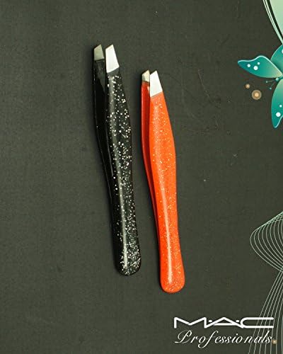 Slanted Tip Tweezers With Two Deferat and atractive Colors For best Eye Brow Made Of Stainless Steel With Soft Touch Grip Mac Professional Brand TW235 To TW237 (Black &amp; Orange)