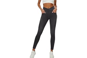 Jeggings for Women with Pockets Tummy Control Stretchy Skinny Pants Pull On High Waisted Faux Denim Leggings