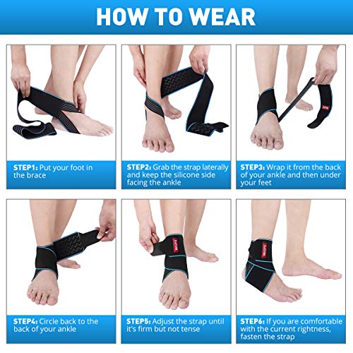 WASPO Ankle Support Brace - Adjustable Ankle Brace Wrap Strap for Sports Protect, Plantar Fasciitis, Achilles tendonitis, Ligament damage, Injury Recovery, One Size for Men Women 1 PC Blue