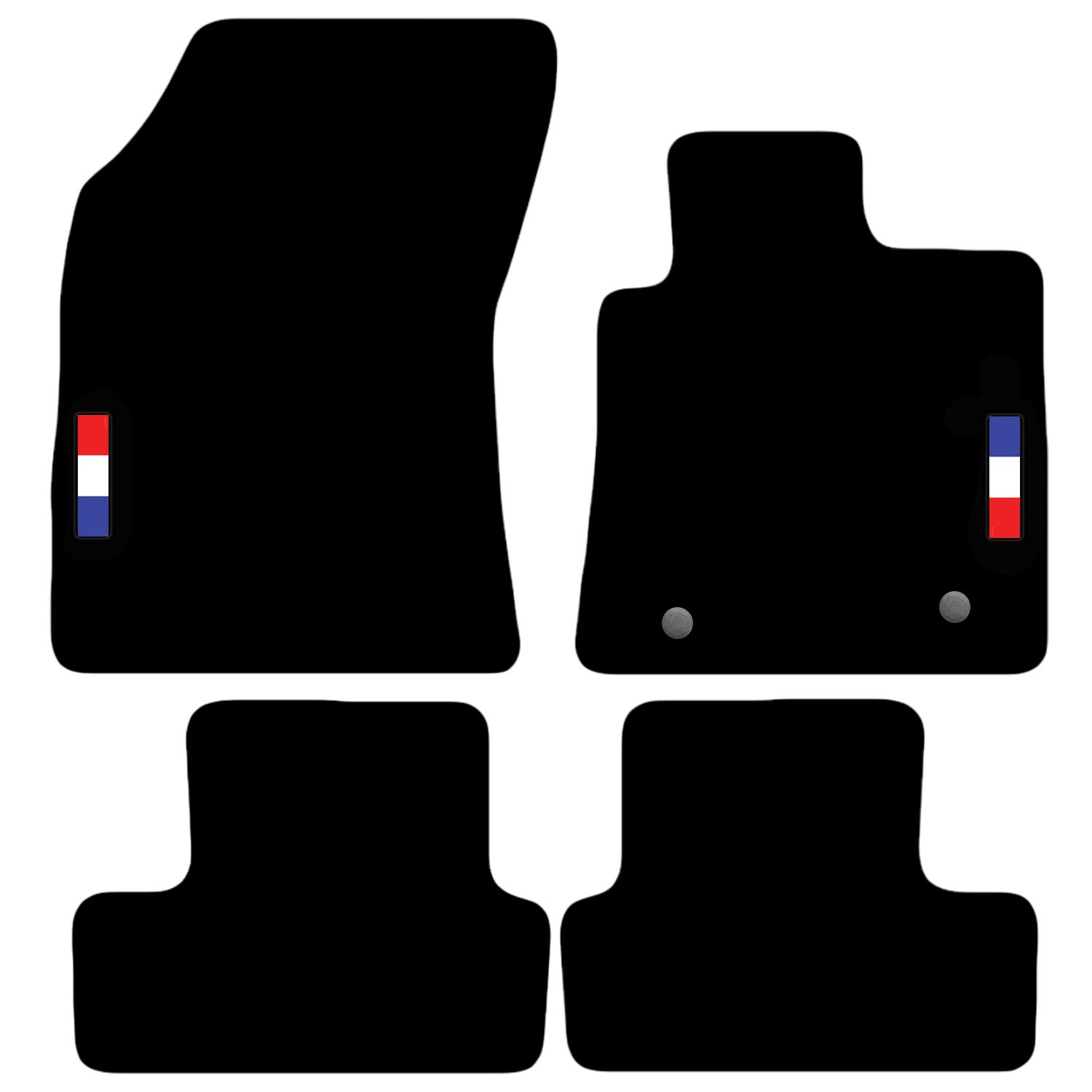 Carsio Carpet Car Mats For Renault Megane 2017+ Onwards with French Flag logo (2 Clips) Tailored Fit Floor Mat Complete Accessory Custom Fitted - All Weather, Anti-Slip Backing & Black Trim