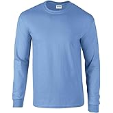 Gildan Mens Plain Crew Neck Ultra Cotton Long Sleeve T-Shirt (S) (Carolina Blue)