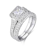 LAVUMO Women Wedding Engagement Bridal Set Rings Princess Cut Cubic Zirconia Her Band