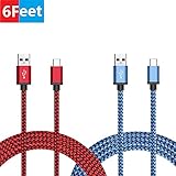 Nintendo Switch Charger Cable, BeneStellar 2-Pack 6ft / 1.8m Type C USB 3.1 Nylon Braided Cord for Samsung Galaxy S9 / S9 Plus / S8 / S8 Plus / Note 8, LG V20, Google Pixel and More (Red & Blue)