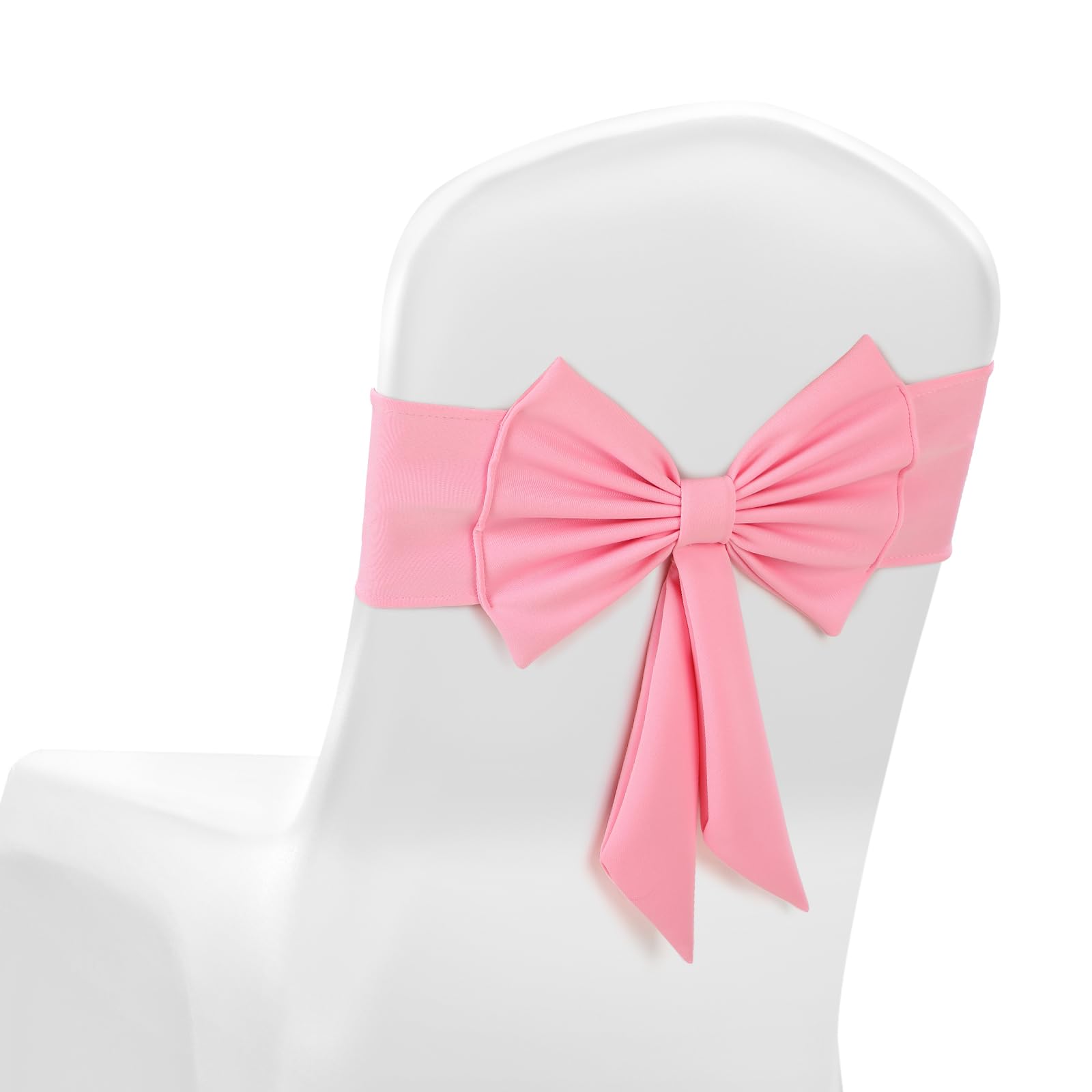 Photo 1 of LOYIM 10 Pcs Spandex Chair Sashes for Wedding Elastic Chair Bows Sashes Universal Decorative for Party Baby Shower Ceremony Reception Banquet Decorations(Pink)
