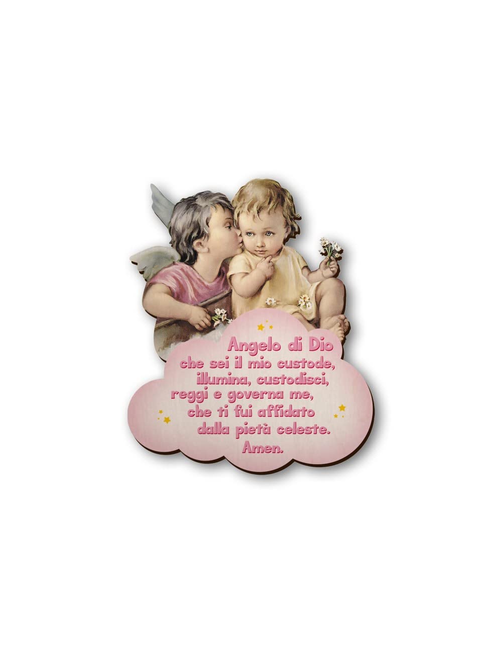 BONELLA BROTHERS Bonella Brothers | Wooden picture of the Kissing Angel for Girls with prayer Angel of God 11x14 cm | Made in Italy