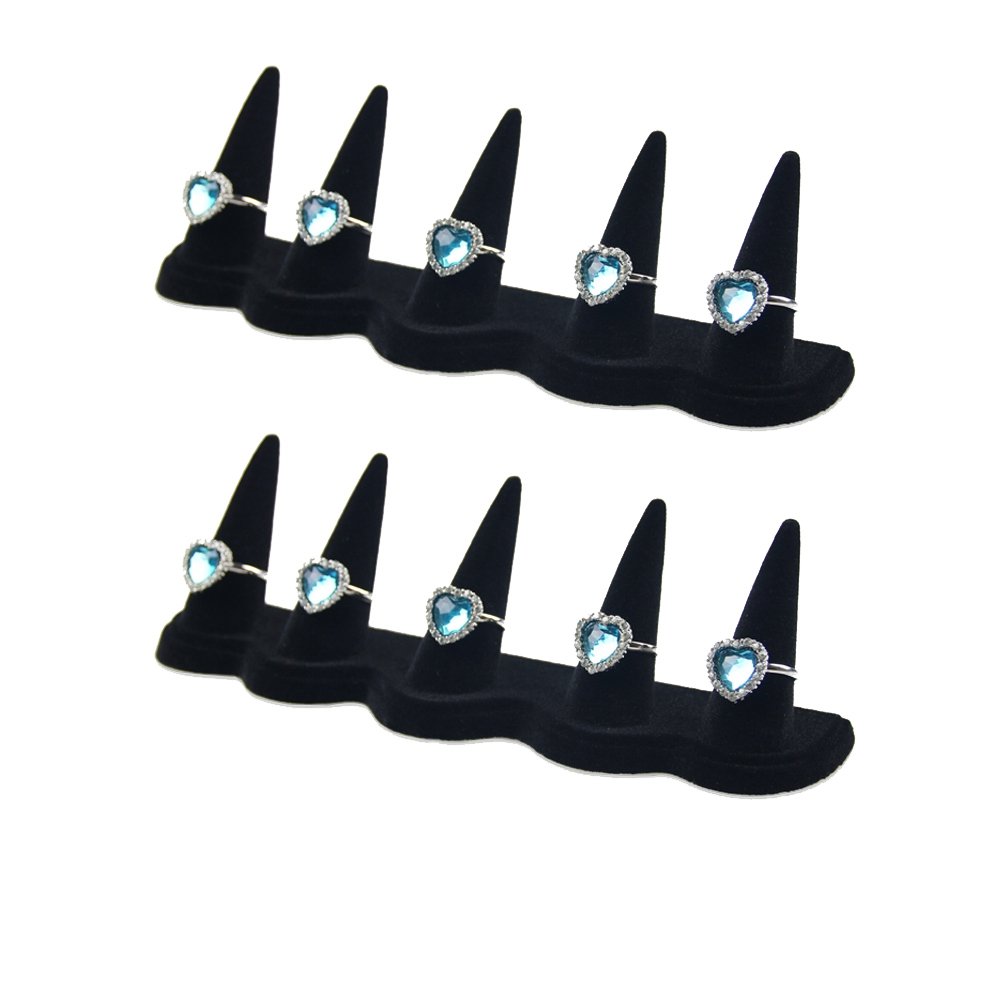 Bocar 2pcs Black Velvet Ring Display Showcase Organiser Finger Rings Holder Jewellery Storage Counter Gift for Women (JZZ-5Z)