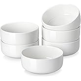 MALACASA 24 OZ Cereal Bowls, Porcelain Soup Oatmeal Bowls Set of 6, Kitchen Ceramic Serving Bowl, Dishwasher Microwave Oven Safe, White, Series LUNA