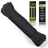 CAMPSNAIL 550 Paracord Lanyard Parachute Cord - Type III 7 Strand 100% Nylon Rope (Black, 100ft)
