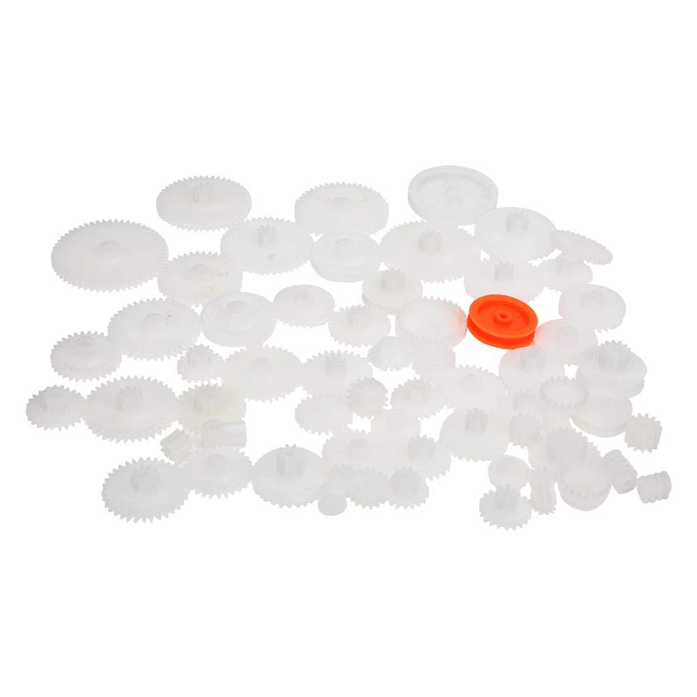 Hztyyier 64Pcs Plastic Gear Set Belt Pulley Shaft Sleeve Worm Set DIY Robot Model Toy Accessories School Supplies
