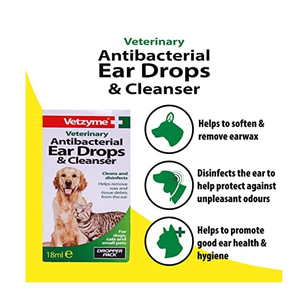 Vetzyme | Antibacterial Dog Ear Drops | Also Suitable for Cats & Small Pets | Fights Infection & Soothes Irritation (18…