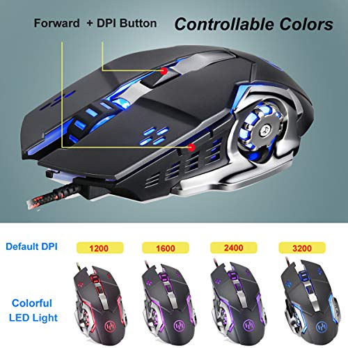 VEGCOO C15 Laser Gaming Mouse, Ergonomic 9200 DPI High Precision USB Wired Optical Mouse Mice with 6 Programmable Buttons 4 Color Cycle Breathing for Laptop PC Computer Games and Office (C15 Black)