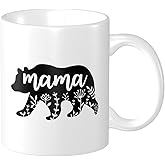 Wisedeal Mama Bear Floral Ceramic Coffee Mug White 11 OZ - Hot or Iced Coffee, Birthdays, Christmas or Housewarming gifts, Microwave & Dishwasher Safe, Perfect for Office, and Home Use