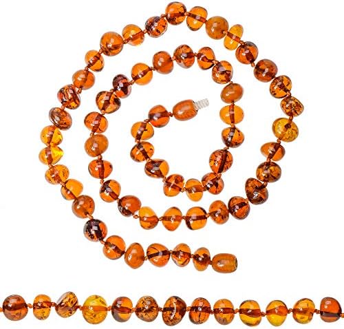 Adult Baltic Amber Necklace - Cognac Color - Certified Amber - Knotted Between Beads - Natural Pain Relief
