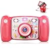 Victure Kids Camera Digital Rechargeable Selfie Action Camera 1080P HD 12MP with 2 Inch LCD Display and Shockproof Handles for Girls Boys Toys Gifts(Pink)