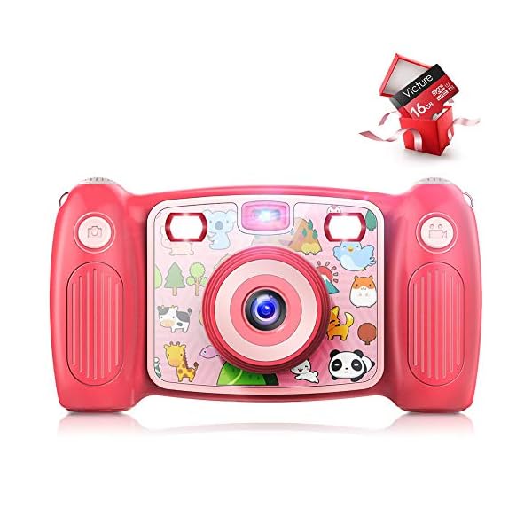 Victure Kids Camera Digital Rechargeable Selfie Action Camera 1080P HD 12MP with 2 Inch LCD Display and Shockproof Handles for Girls Boys Toys Gifts(Pink)