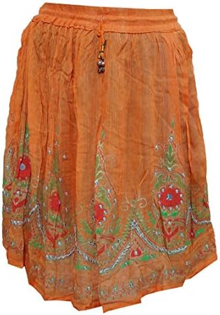 Yogachic Women's Rayon Orange Printed Skirt