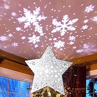 MAOYUE Christmas Tree Topper Lighted Star Tree Topper Silver Christmas Tree Star with Snowflake Projector Lights for Christmas Tree Decorations