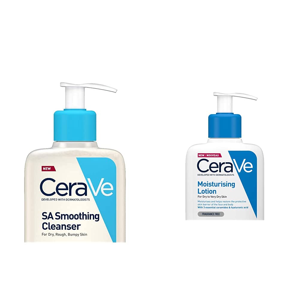 CeraVe SA Smoothing Cleanser | 236ml/8oz | Face and Body Wash with Salicylic Acid & Moisturising Lotion | 236ml/8oz | Daily Face & Body Moisturiser for Dry to Very Dry Skin