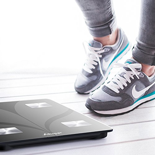 Bluetooth Body Fat Scale by Aikoper, USB Rechargeable Smart Digital Bathroom Weight Scale, with 13 Data iOS & Android App, Body Composition Analyzer for BMI, Body Fat%, Muscle Mass, Water, 396lbs