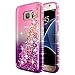 Galaxy S7 Case with Tempered Glass Screen Protector for Girls Women Kids, NageBee Glitter Liquid Sparkle Bling Floating Waterfall Diamond Shockproof Cute Case for Samsung Galaxy S7 -Pink/Purple