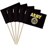 stidsds 100 Pcs American US Gold Crest Flag Gold Crest Toothpick Flags Mini Small USA Military Cupcake Toppers Stick Flags Banner Army Party Cocktail Fruit Decoration