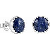 Echmeck Sterling Silver 925 Round Gemstone Handmade Stud Earrings for Women & Men