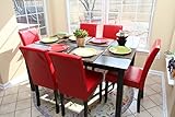 7 pc Red Leather 6 Person Table and Chairs red Dining Dinette - Red Parson Chair (Home)