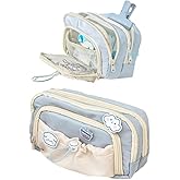 irLocy Cute Aesthetic Pencil Case Kawaii Pencil Case with Kawaii Pins Large Pencil Pouch Holder Preppy Supplies (blue)