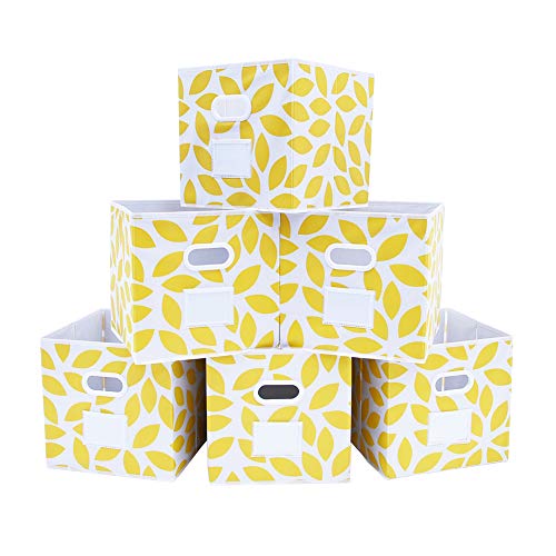 MAX Houser Fabric Storage Bins Cubes Baskets Containers with Dual Plastic Handles for Home Closet Bedroom Drawers Organizers, Flodable, Set of 6 (Yellow)