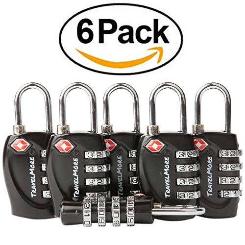 6 Pack TSA Approved Luggage Locks for Travel Safety, Small 4 Digit Combination Padlocks for Suitcases, Lockers & Bags