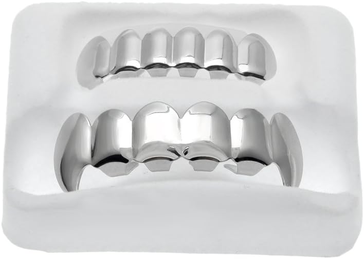 Mens Hip Hop Gold Plated Shiny Top & Smaller Bottom Grill Set Grills (White)