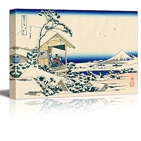 Tea House at Koishikawa. The Morning After a Snowfall by Katsushika Hokusai - Canvas Print Wall Art Famous Painting Reproduction - 12" x 18"