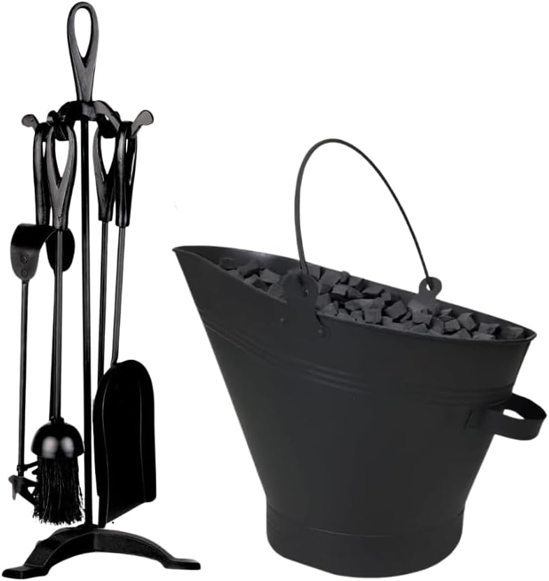Trendi Black Waterloo Coal Hod Scuttle Fireside Bucket & 5 Piece Companion Set