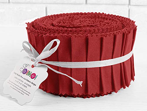 Soimoi 40Pcs Solid Red Precut Fabrics Strips Roll Up 2.5 Inches Cotton Jelly Rolls for Quilting