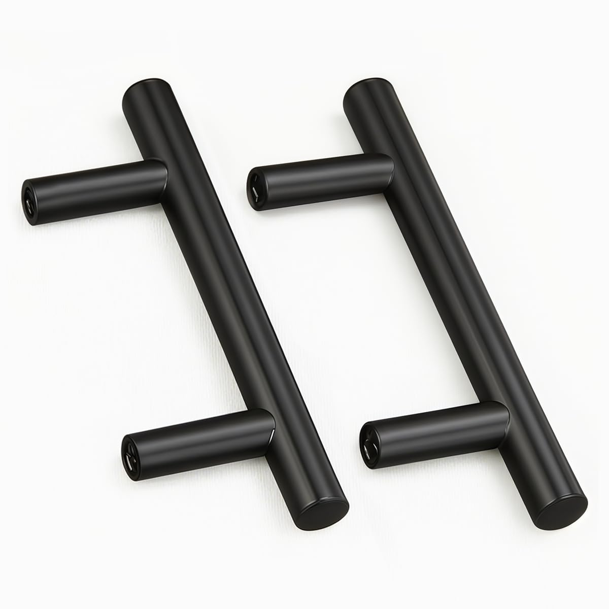 Drenky 2 Pack Matte Black Stainless Steel T Bar Kitchen Handles, 64mm Hole Centre, Ambidextrous, Screws, Cupboard, Drawer, Wardrobe