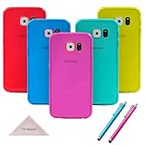 Galaxy S6 Case, Wisdompro Bundle of 5 Pack Clear Jelly [Thin][Ultra Slim] Soft TPU Gel Protective Case Covers (Blue, Aqua Blue, Hot Pink, Yellow, Red) for Samsung Galaxy S6
