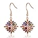 BAMOER 18K Rose Gold Plated Multicolor Cubic Zirconia Flower Earrings Necklace Ring Set for Women Girls CZ Jewelry Sets Size 7 Ring