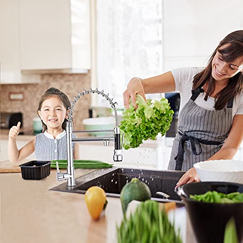 Commercial Kitchen Faucet with Pull Down Sprayer, TTILL Solid Brass Single Handle Spring Kitchen Sink Faucet Two Spout, 360° Rotation, Lead-Free, Chrome Finished