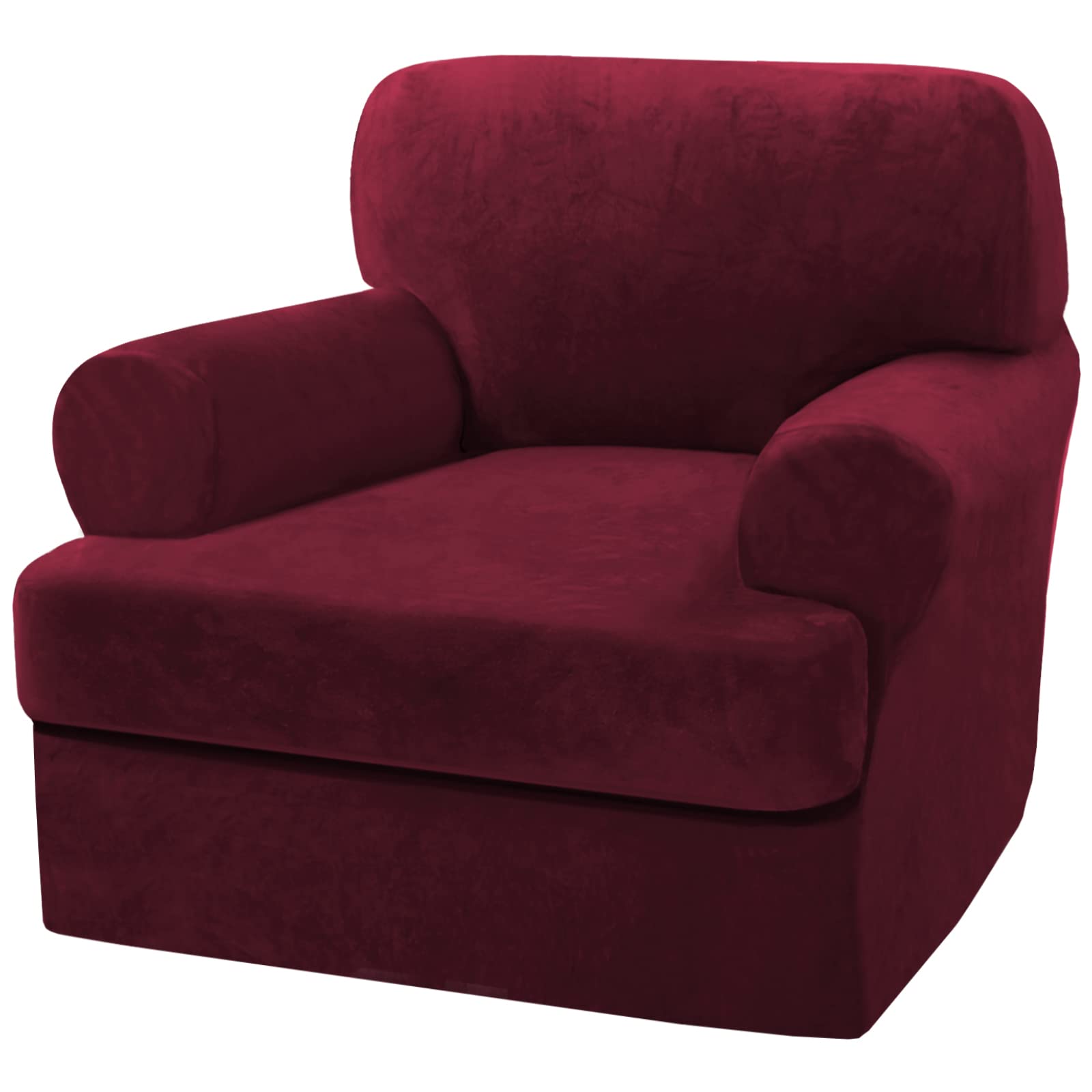 Photo 1 of H.VERSAILTEX Sofa Cover 2 Piece T Cushion Armchair Slipcovers Velvet Couch Cover Furniture Protector Stretch T Cushion Sofa Covers for 1 Cushion Couch with 1 Individual T Cushion Covers, Burgundy
