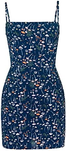 Closet Convention Short Navy Blue Dress with Mushroom Prints, Adjustable Straps, Straight Skirt and Side Pockets (Medium)