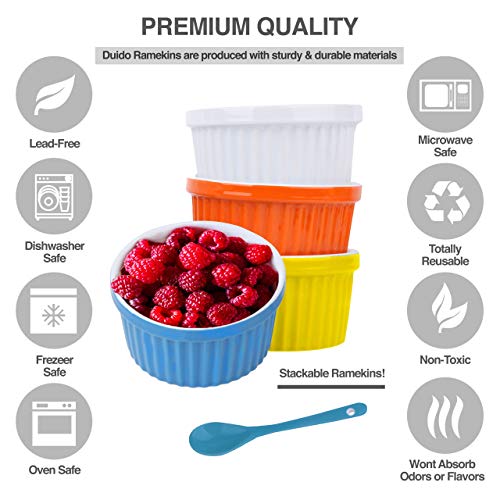 8 oz Ramekins for Baking Set - 6 PACK Souffle Dish Bowls with 6 Spoons Set, Oven Safe Round Ceramic Custard Cups, Dessert, Ice Cream, Creme Brulee, Gratin Dishes, Pot Pie (Multicolor Set) - Thumbnail 4